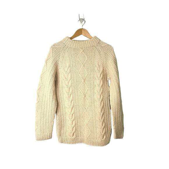 Fisherman Sweater Unisex Size M Crewneck Cable Knit Diamond Cream Wool Natural - Picture 1 of 9